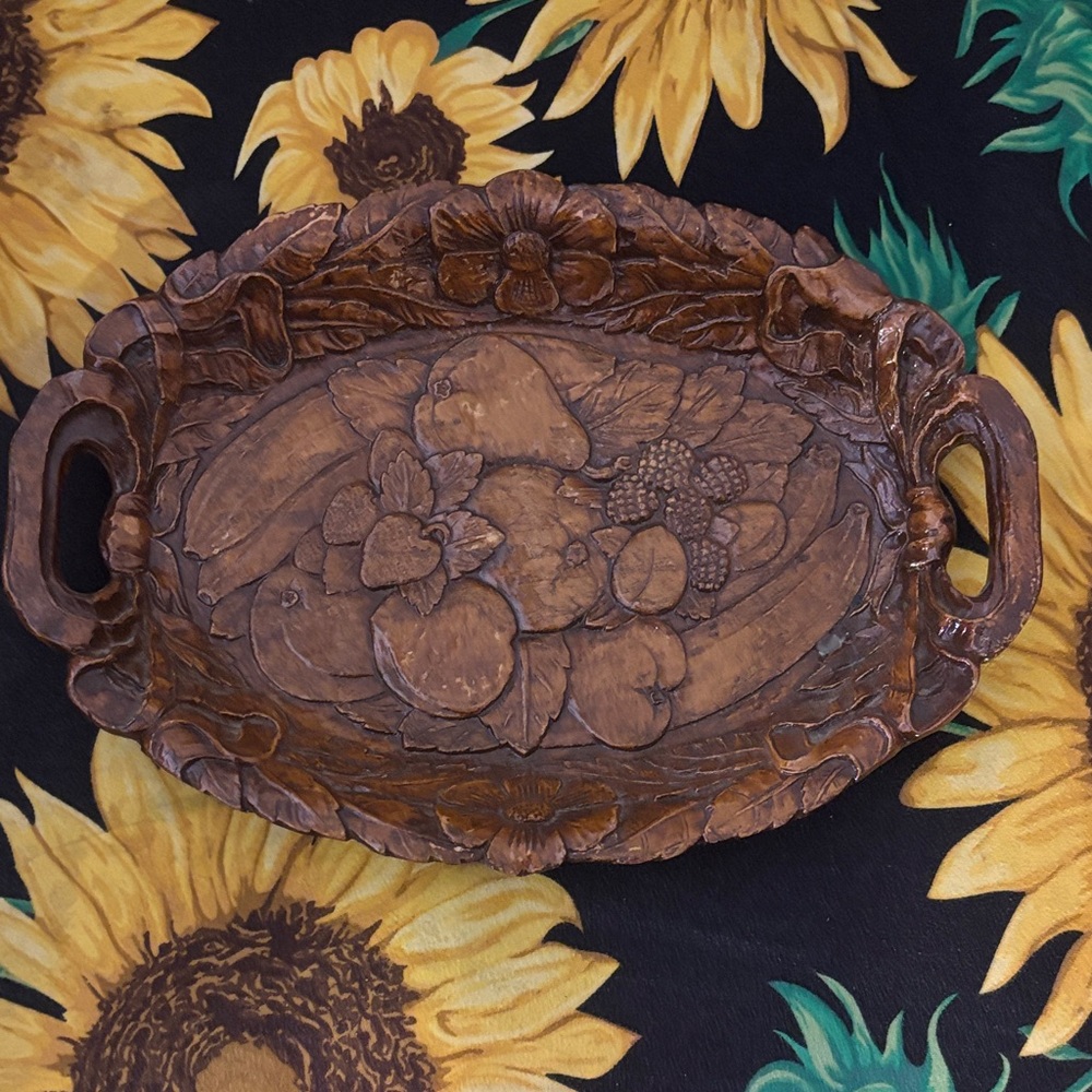Ornate Brown Wooden Tray